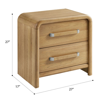 2 Drawer Nightstand With USB Charging - Brown
