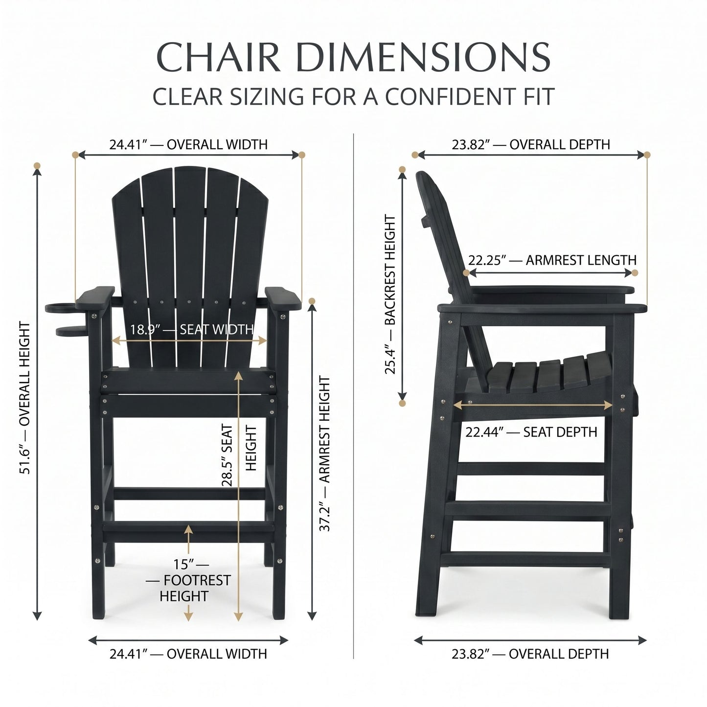 Bar Height Adirondack Chair With Cup Holder And Armrests