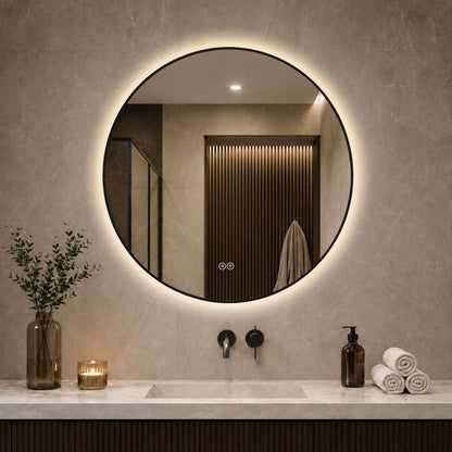 Round Framed Dimmable ED Bathroom Mirror With Anti Fog