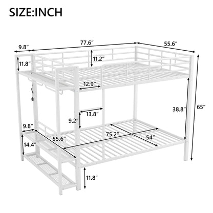 Bunk Bed With Storage Shelves, Clothes Hooks, LED Light