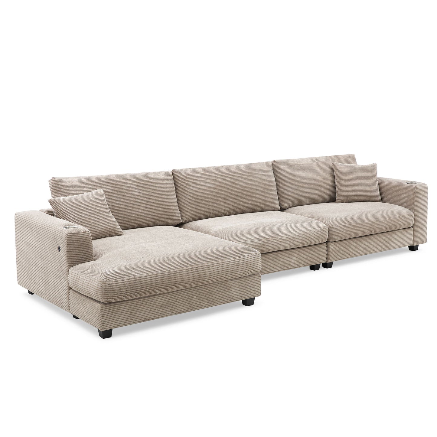 Oversized Sectional L Shaped Cloud Couch With USB Charging Port Cup Holder Deep And Wide Seat Sofa With Chaise Comfy
