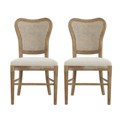 Classic Retro Dining Chair (Set of 2) With Rattan Backrest - Dark Brown / Beige