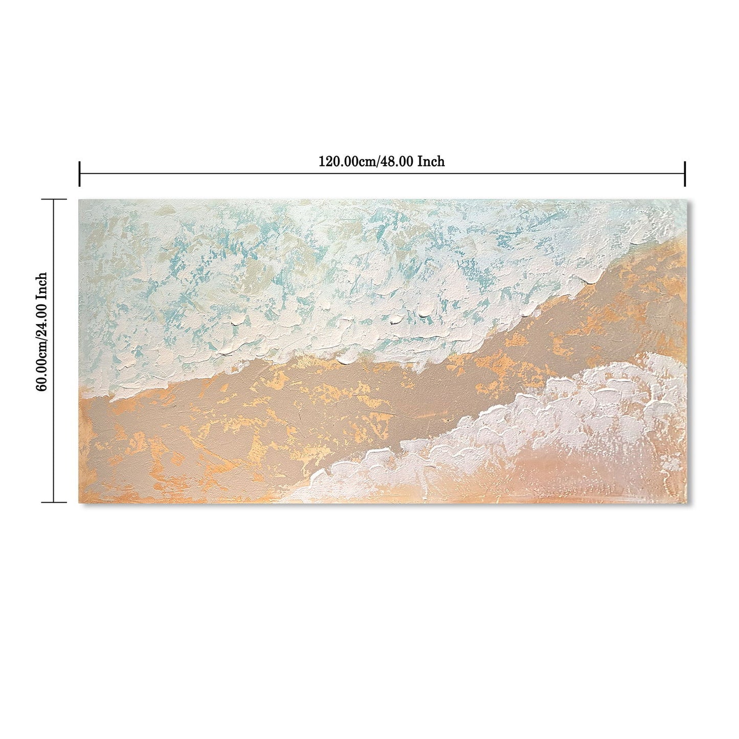 Neutral Beach Landscape Canvas Wall Art, Hand Painted Thick Textured Painting, Decor For Living Room - Beige / Blue