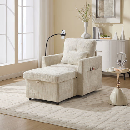 Multifunctional Chenille Recliner Sofa With Storage And Phone Bracket