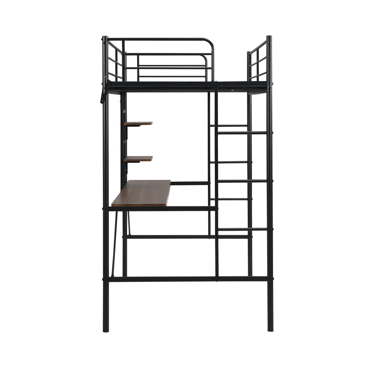 Metal Twin Loft Bed With Desk And Storage Shelves - Black