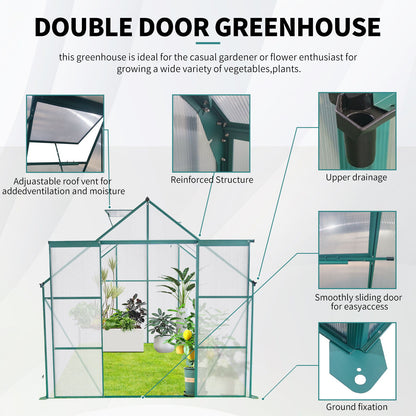 Double Door Polycarbonate Greenhouse Raised Base And Anchor Aluminum Heavy Duty Walk In Greenhouses For Outdoor Backyard In All Season