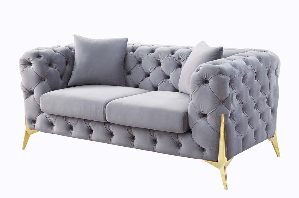 Jelanea - Loveseat - Gray Velvet & Gold Finish