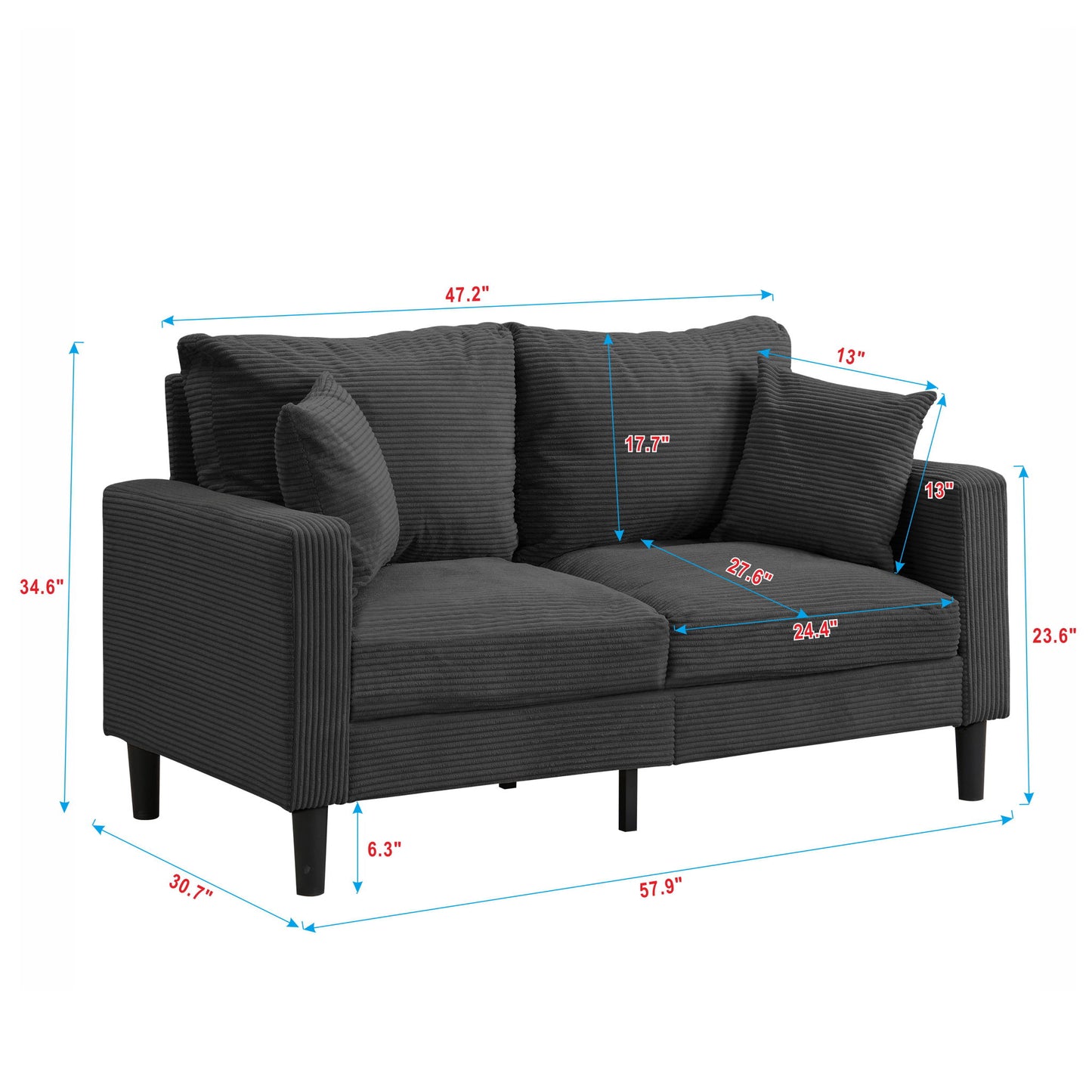 Modern Upholstered Loveseat Sofa, High Resilience