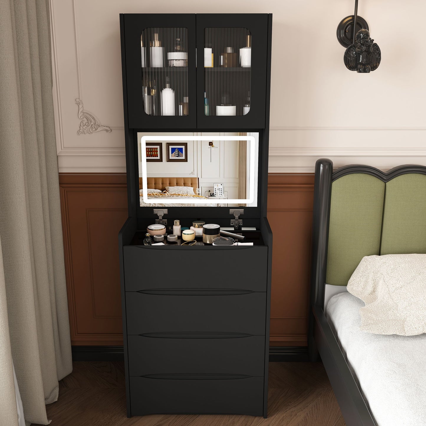 3 In 1 Vanity Table With LED Mirror & Storage Stool For Bedroom