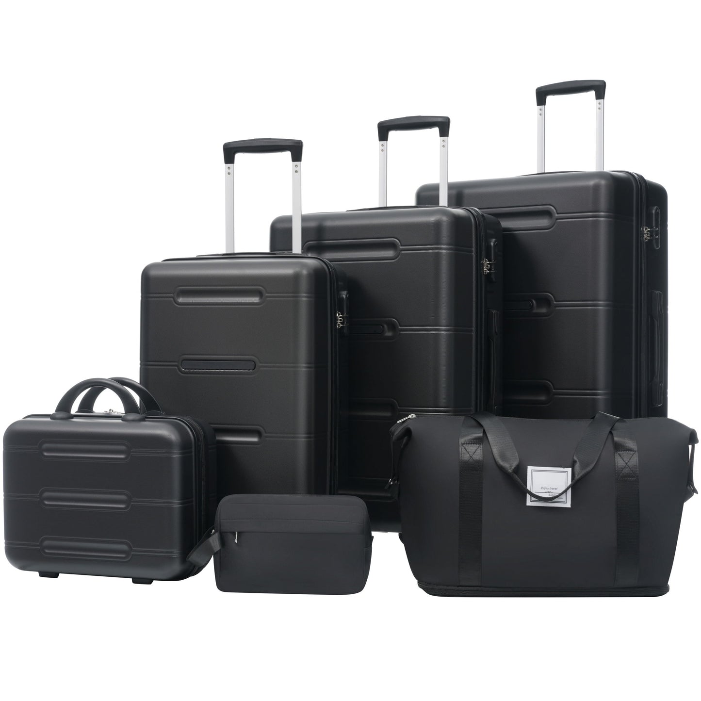 6 Piece Lightweight Hardshell Luggage Set With Double Spinner Wheels, Password Lock