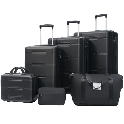 6 Piece Lightweight Hardshell Luggage Set With Double Spinner Wheels, Password Lock