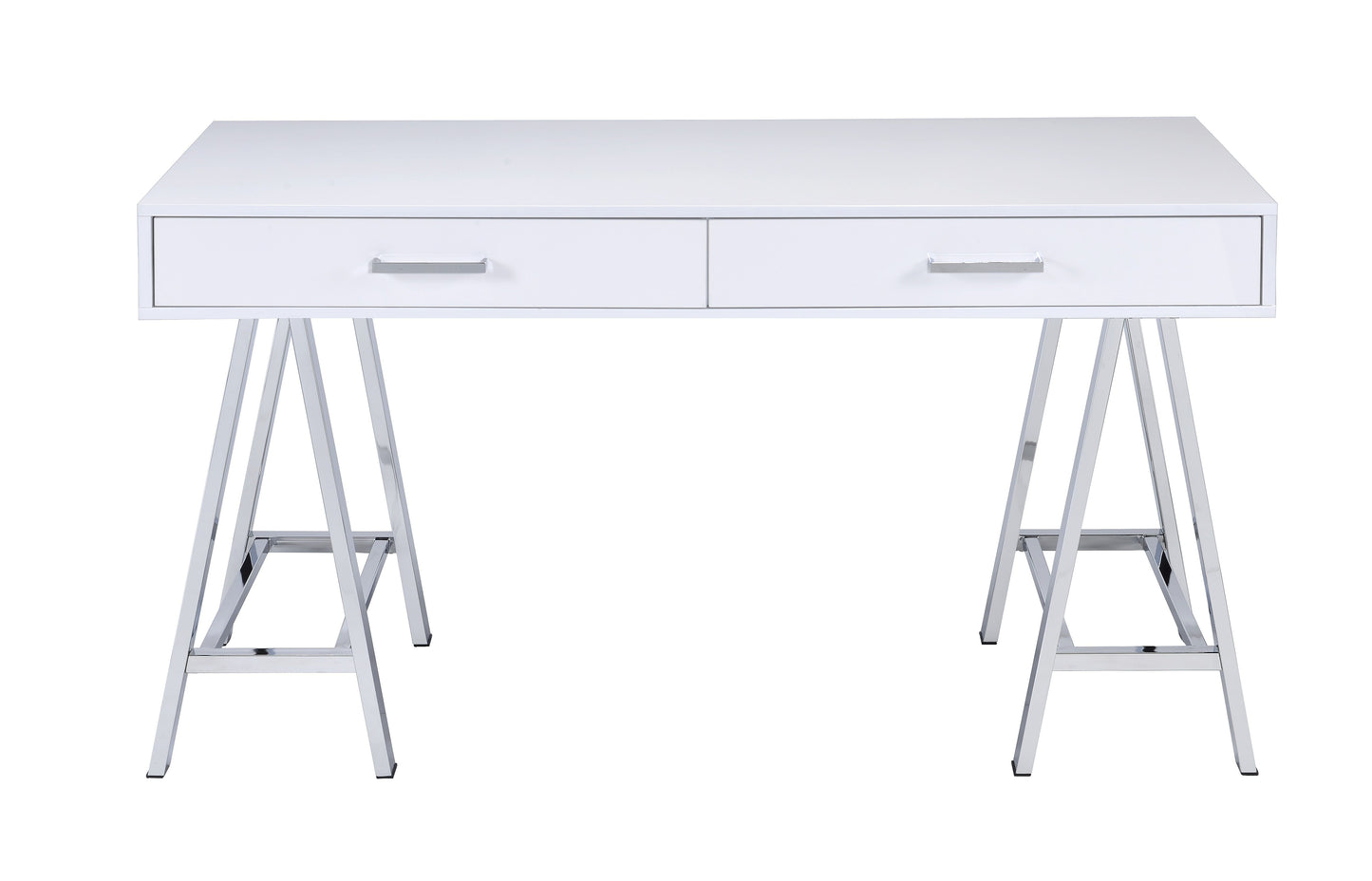 Coleen - High Gloss Writing Desk With USB - Chrome / White