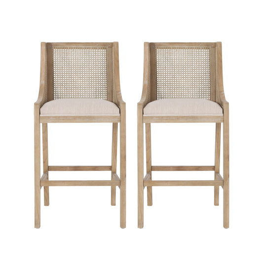 Celestiality - Upholstered Barstool With Cane Webbing Backrest (Set of 2)