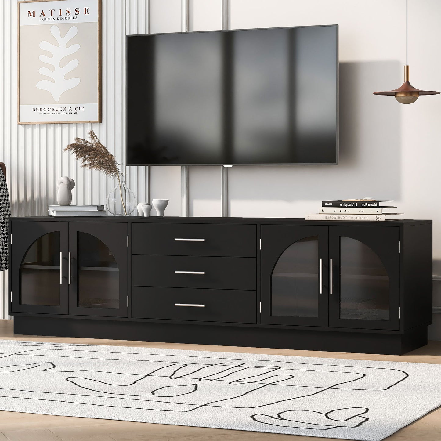 Modern Minimalist TV Stand, Entertainment Center Media Console Cabinet With Adjustable Shelves For Living Room