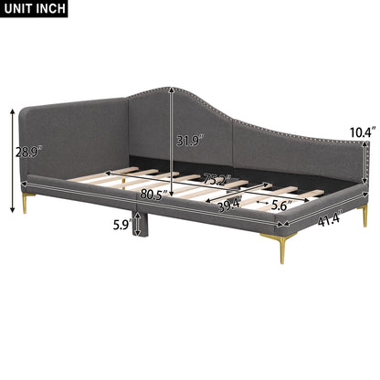 Upholstered Daybed With Headboard And Armrest, Support Legs
