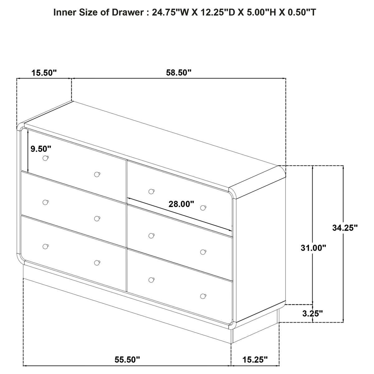 Burton - 6 Drawer Dresser Cabinet - Black
