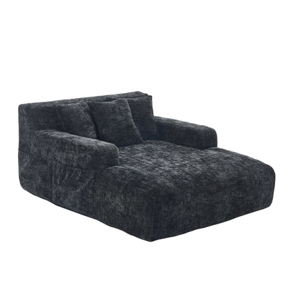 Chenille Interior Lazy Sofa Chaise Longue Armchair With 3 Pillows And Armrests