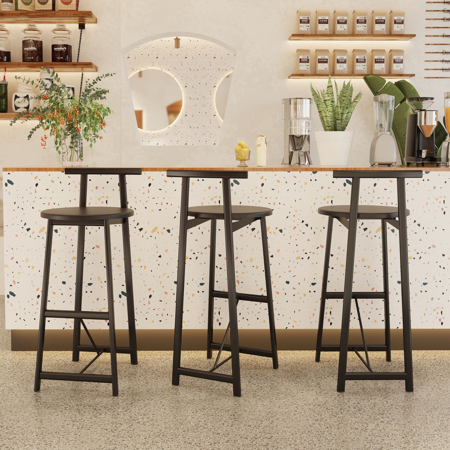 Modern Bar Stools With Backrest For Kitchen (Set of 3)