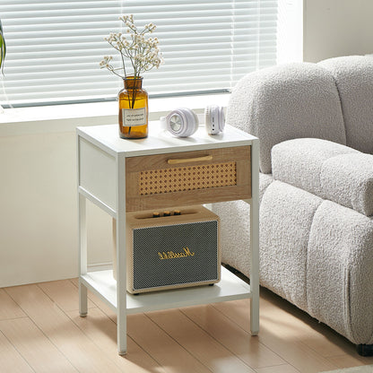 15.74" Rattan End Table With Drawer, Modern Nightstand, Metal Legs, Side Table For Living Room, Bedroom