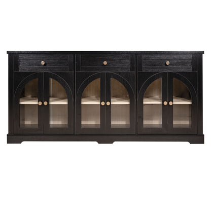 Sideboard Cabinet With 3 Drawers And 6 Arched Glass Doors