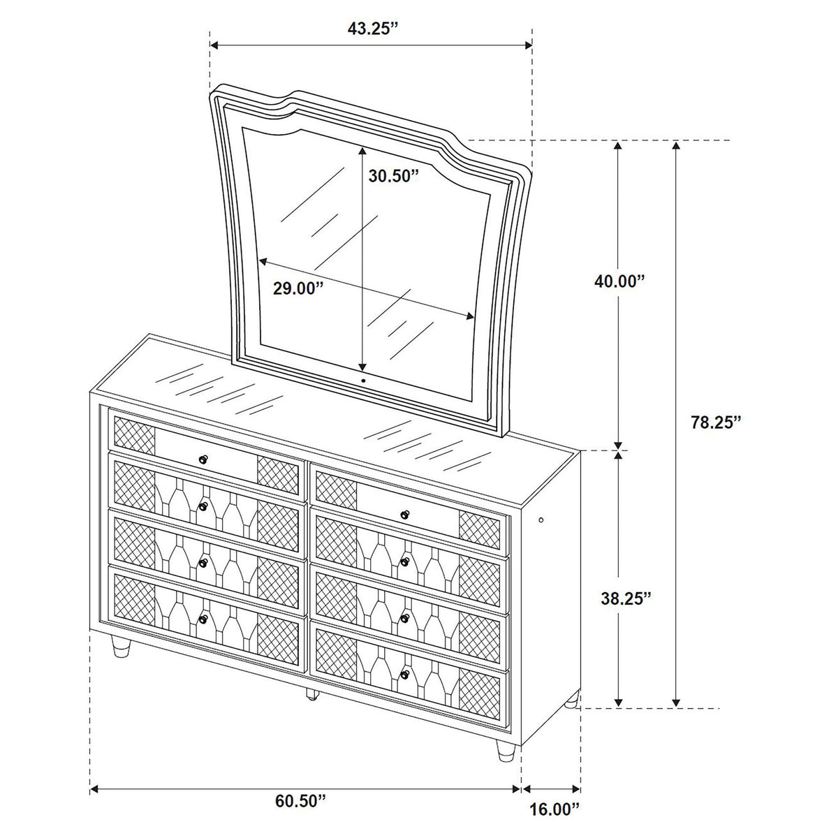 Mika - 8 Drawer LED Dresser With Mirror - Black