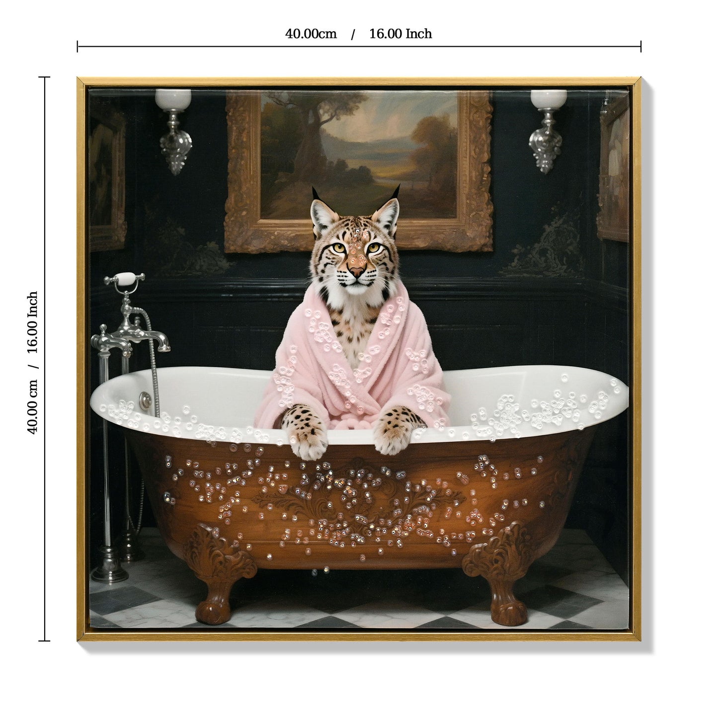 Tiger In Bathtub Wall Art Print Poster, Bathroom Decor Posters Prints For Restroom - Pink / White