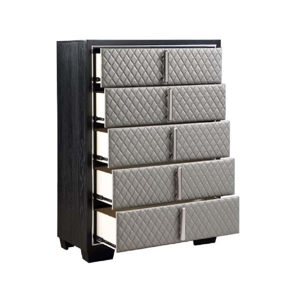 Nicola - Chest - Silver Synthetic Leather & Black