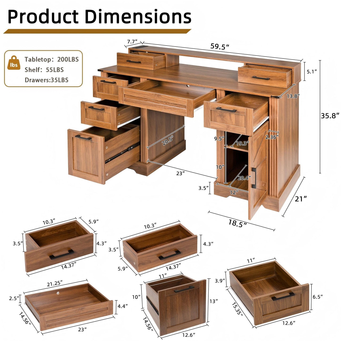 Office Desk With Charging Station & Storage Cabinet