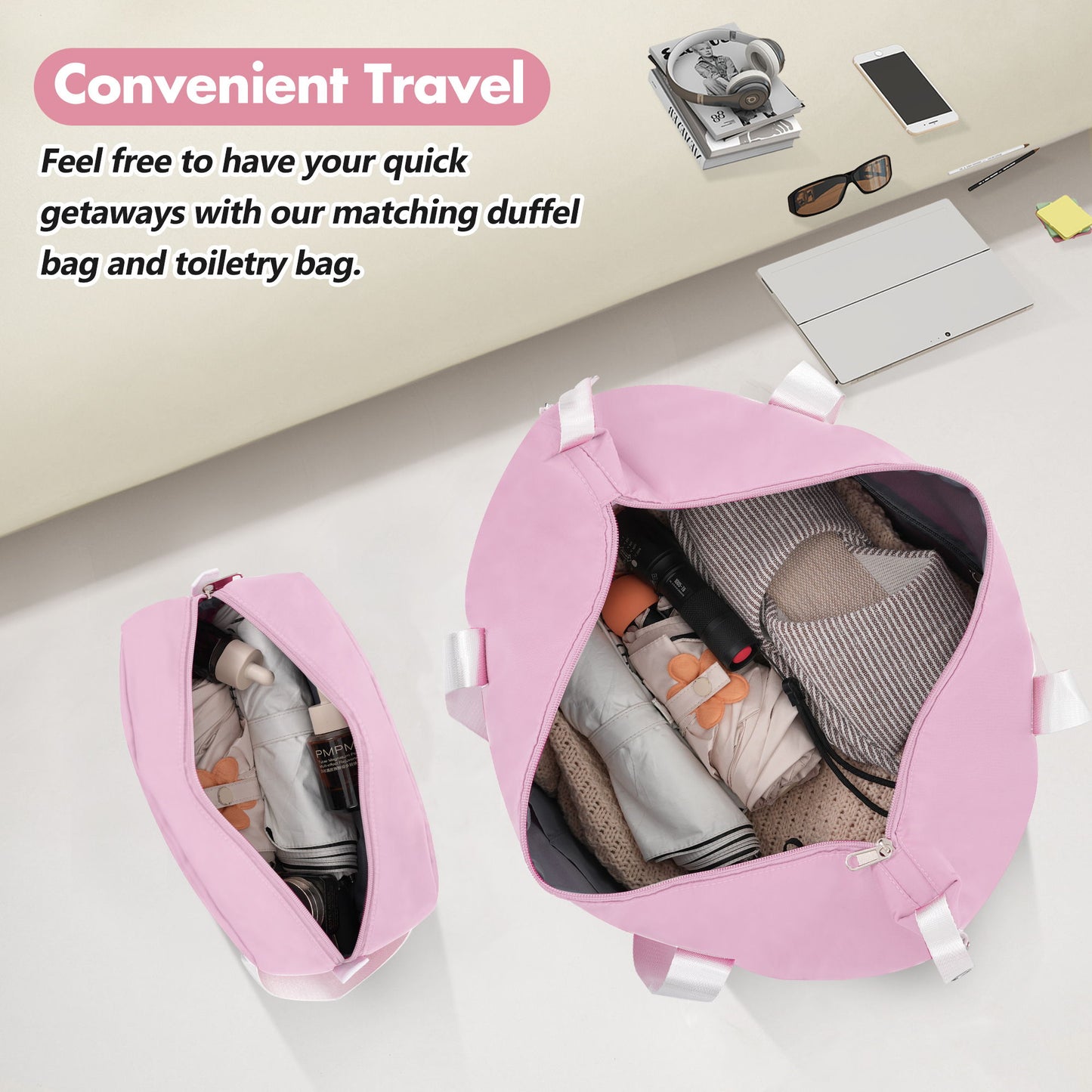 Hardshell Luggage Set With Double Spinner Wheels, Tsa Lock, Lightweight Suitcase, 24" With Bags - Light Pink
