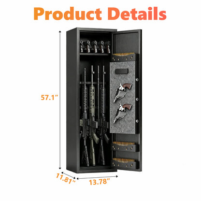 Gun Safe For Rifles & Handguns, Keypad Lock Security Storage Cabinet - Black