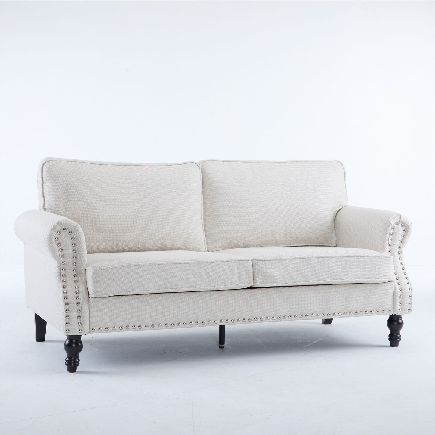 Rolled Arm Sofa With Nailhead Trim With Wooden Legs