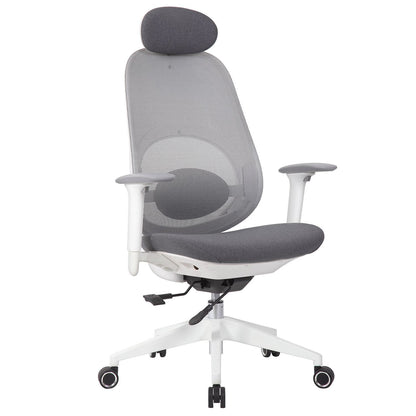 Office High Back Swivel Desk Chair With Height Adjustable Backrest, 3 Tilt Lock & Rotatable Headrest - Milk White