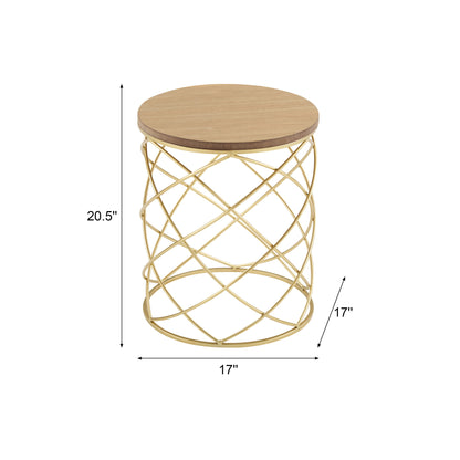 Contemporary Golden Side Table With Top And Metal Frame - Natural / Gold