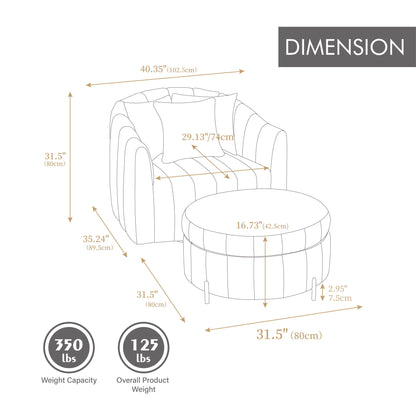 Oversized Velvet Swivel Barrel Accent Chair And Ottoman Set With Storage