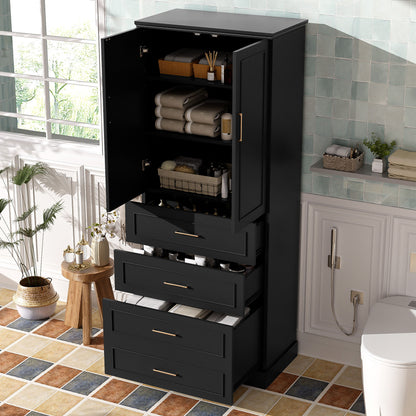 Freestanding Bathroom Cabinet With 3 Drawers, Adjustable Shelf, Soft Close Doors