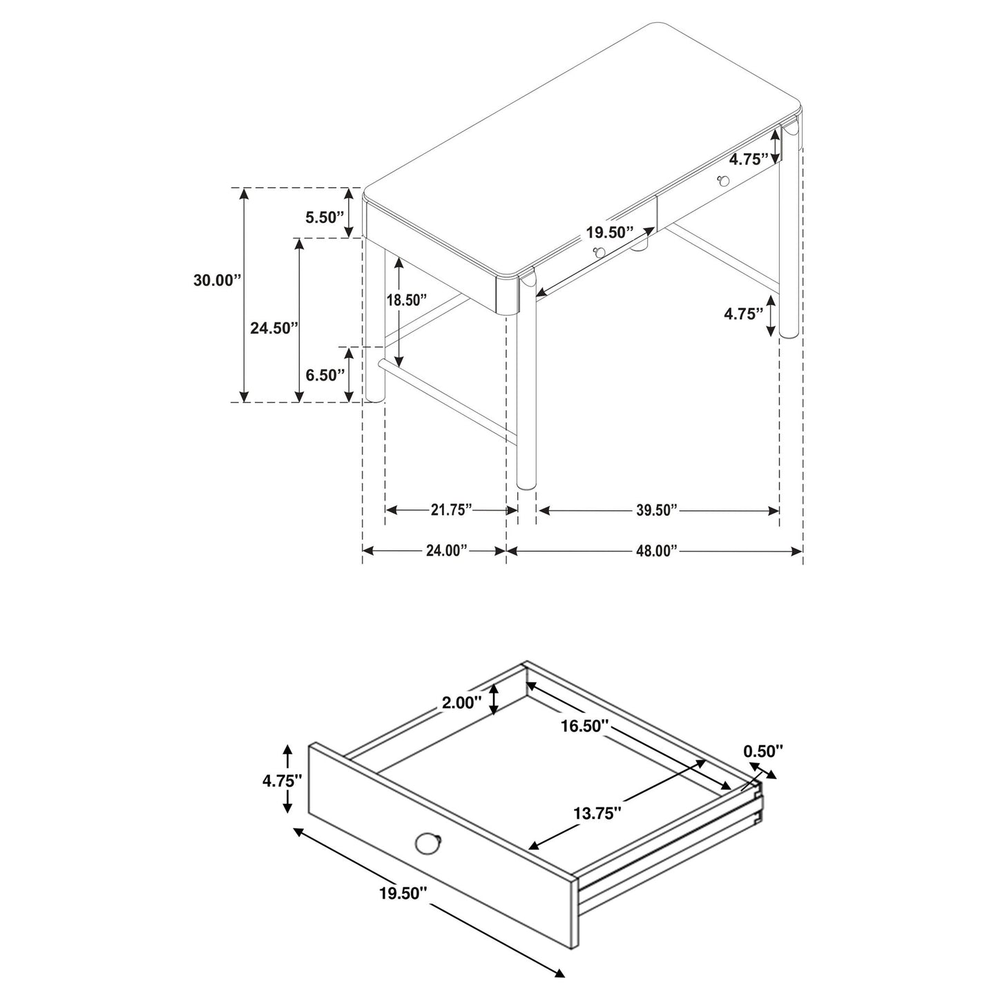 Benson - 2 Drawer Vanity Desk Makeup Table - Sand