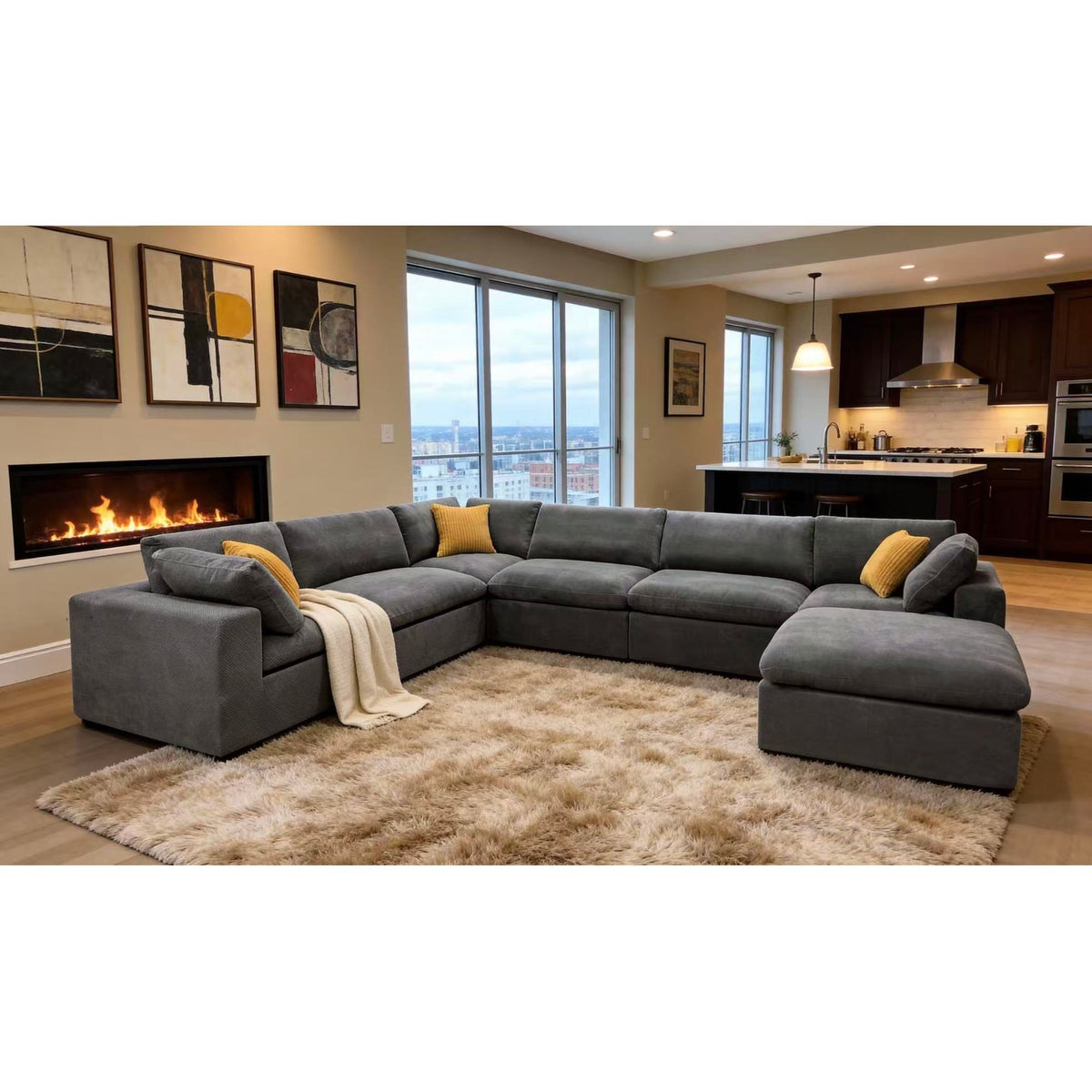 Custom Configuration Modular Sectional & Toss Pillows