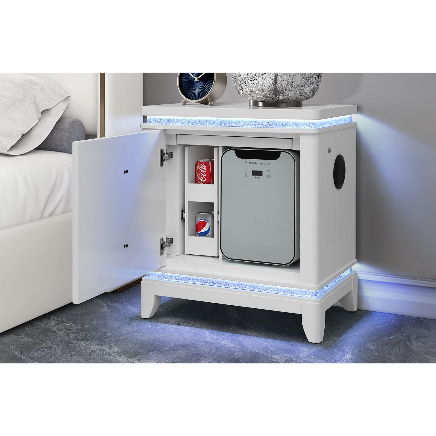 Adalid - Nightstand With Cooler, USB And Speaker - White