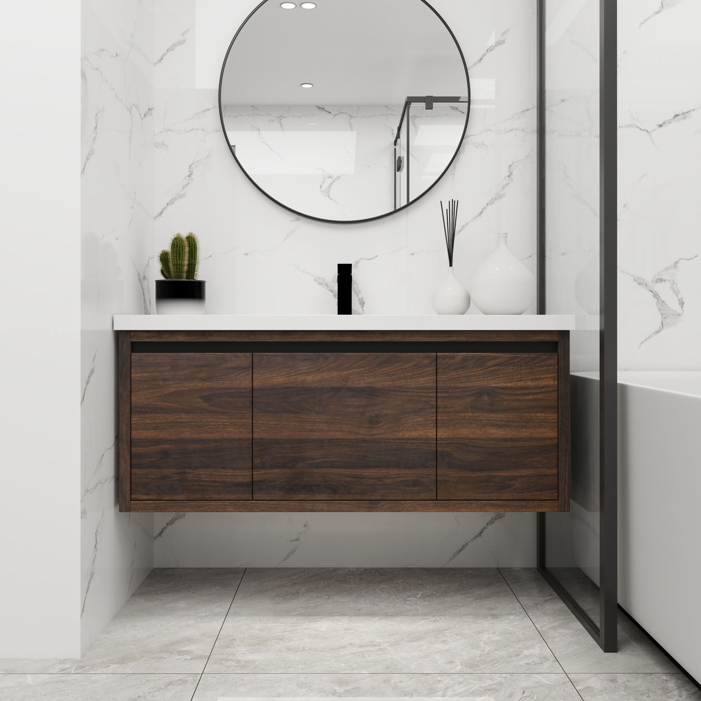 Floating Bathroom Vanity With Resin Sink And Soft Close Doors