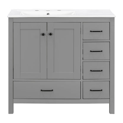 Bathroom Vanity With Sink Combo, 2 Soft Close Doors And 5 Drawers