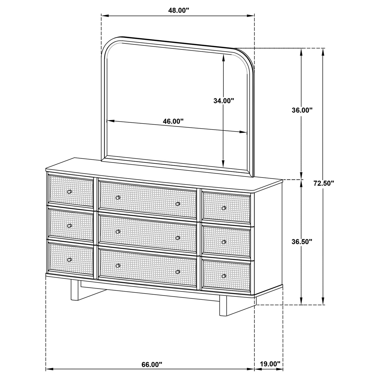 Kimpton - 9 Drawer Dresser With Mirror - Beige