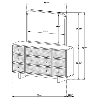 Kimpton - 9 Drawer Dresser With Mirror - Beige