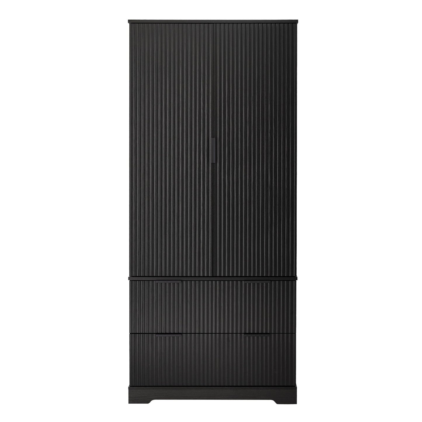 Fluted Kitchen Pantry Cabinet With 2 Large Drawers & 8 Door Spice Rack Freestanding Storage Organizer - Black