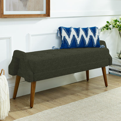 Modern Living Room Bench With Looped Yarn Fabric And Rubber Wooden Legs