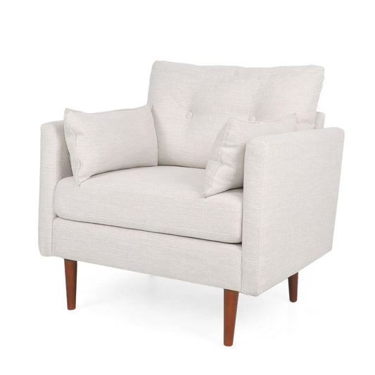 Contemporary Fabric Club Chair With Birch Wood Legs - Beige