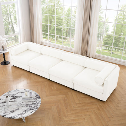 Stylish Chenille Sofa With Storage Seat And Cylindrical Backrest