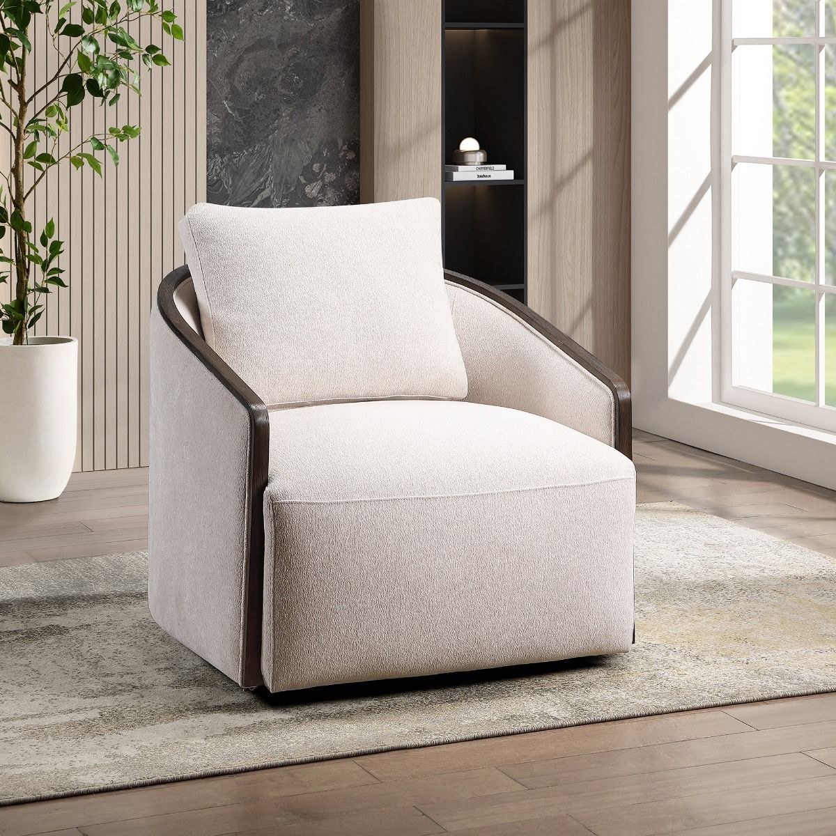 Lenora - Accent Chair With Swivel - Beige Chenille