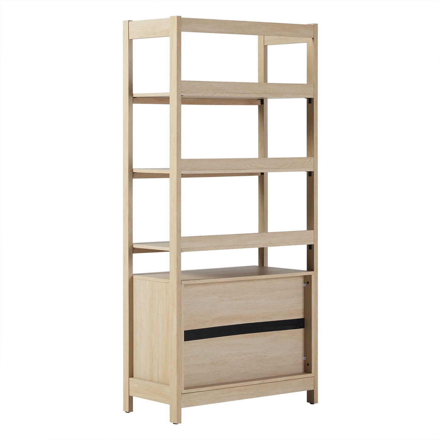 Transitional Wide Reeded Bookshelf With Drawers On Bottom - Oak