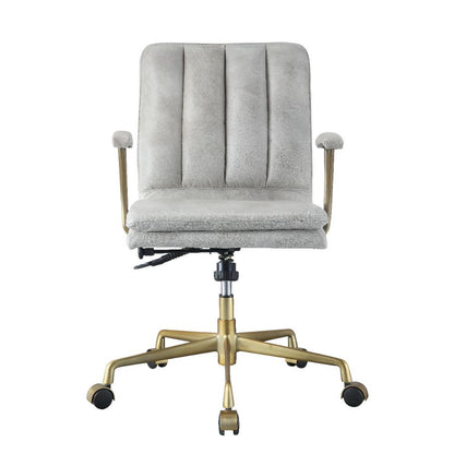 Damir - Office Chair - Vintage White Top Grain Leather & Chrome