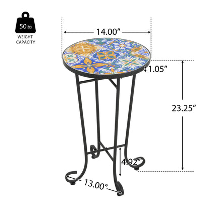 French Country Patio Side Table With Vibrant Tile Top
